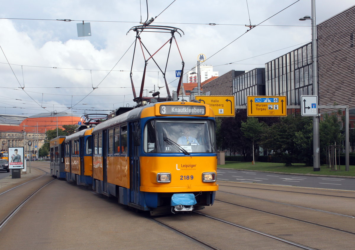 Leipzig LVB SL 3 (T4D-M1 (LVB-Typ 33c) 2189) Tröndlinring am 25. Juli 2017.