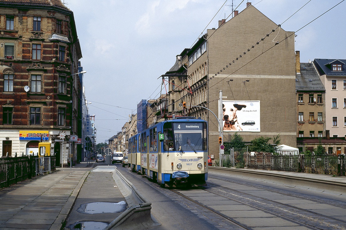 Leipzig Tw 1027 + Bw 801, Zschochersche Straße, 13.07.1996.