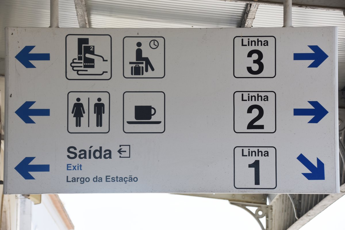 LEIRIA (Distrikt Leiria), 23.08.2019, Infotafel an Gleis 1