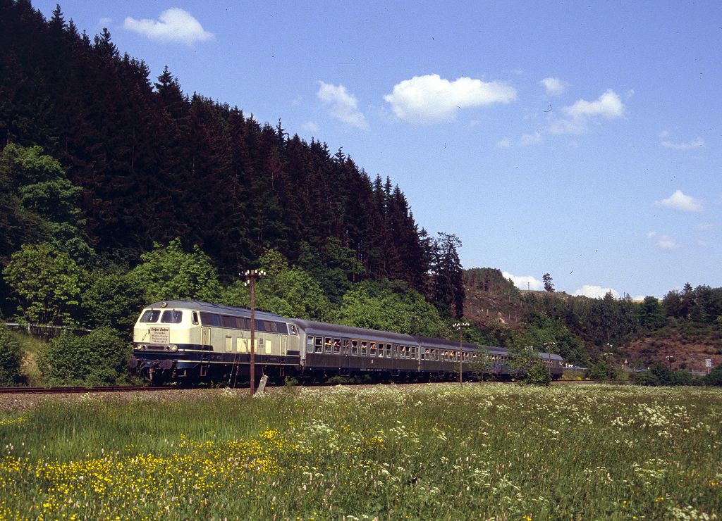Letzte Fahrt Hallenberg - Winterberg am 28.05.1992 bei Liesen. 216 189