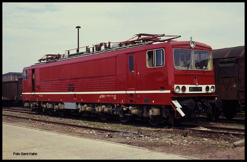 Letzte große Fahrzeugschau der DR in Sangerhausen am 22.6.1991: Schwere Güterzuglok der DR 250003