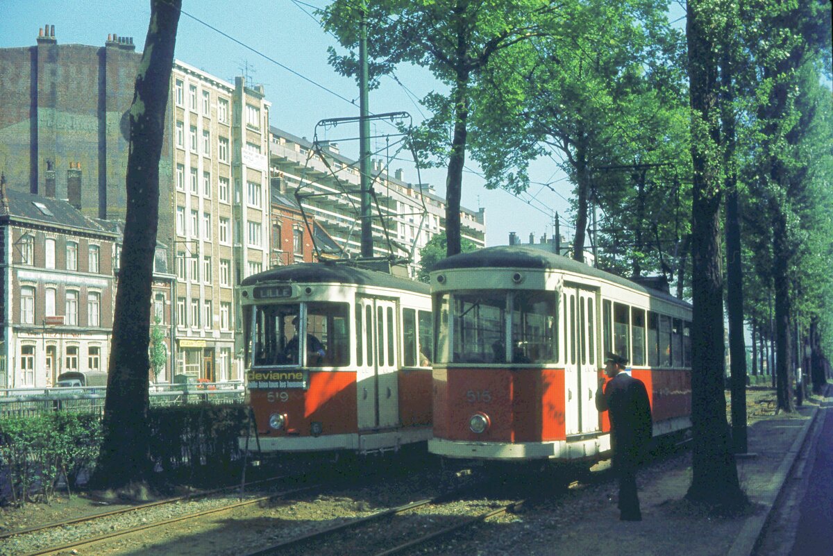 Lille Avenue de la République Tw/motrices nos. 519 + 515_14-08-1974