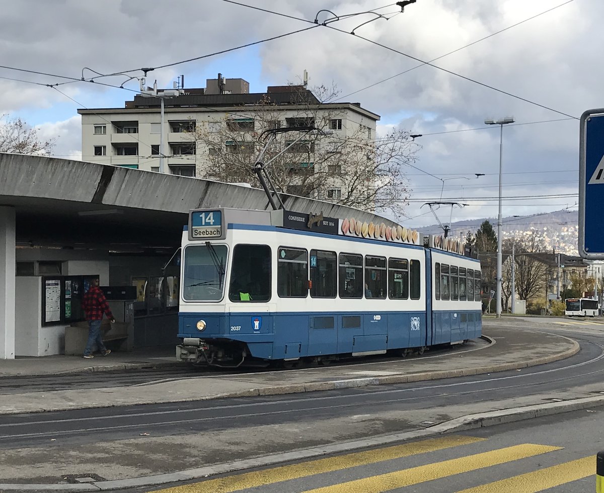 Linie 14 Wagennummer 2037  Oberstrass  an der Endhaltestelle Triemli. Datum: 18. 11. 2020