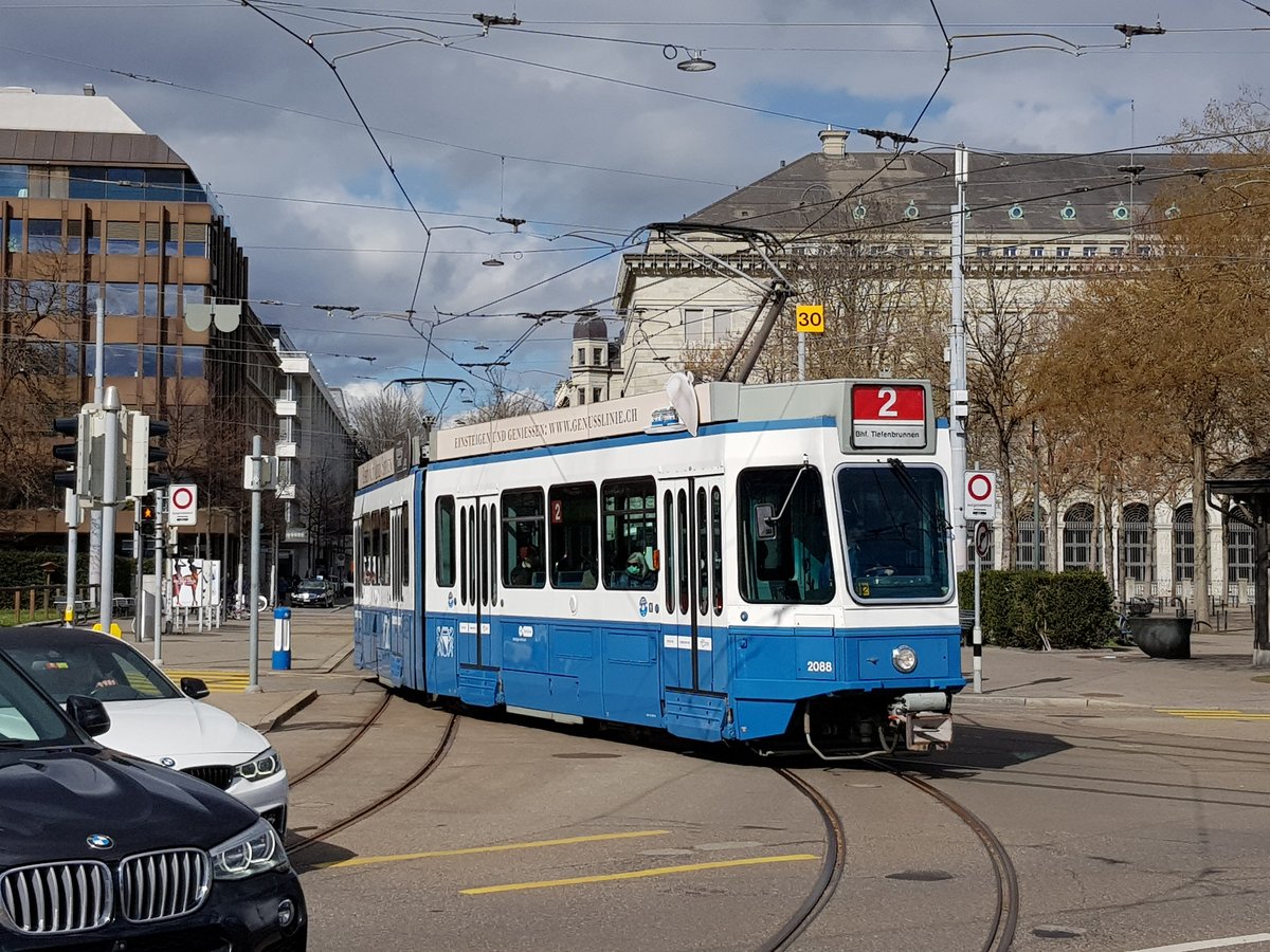Linie 2 Wagennummer 2088 beim Bürkliplatz. Datum: 20. 3. 2021