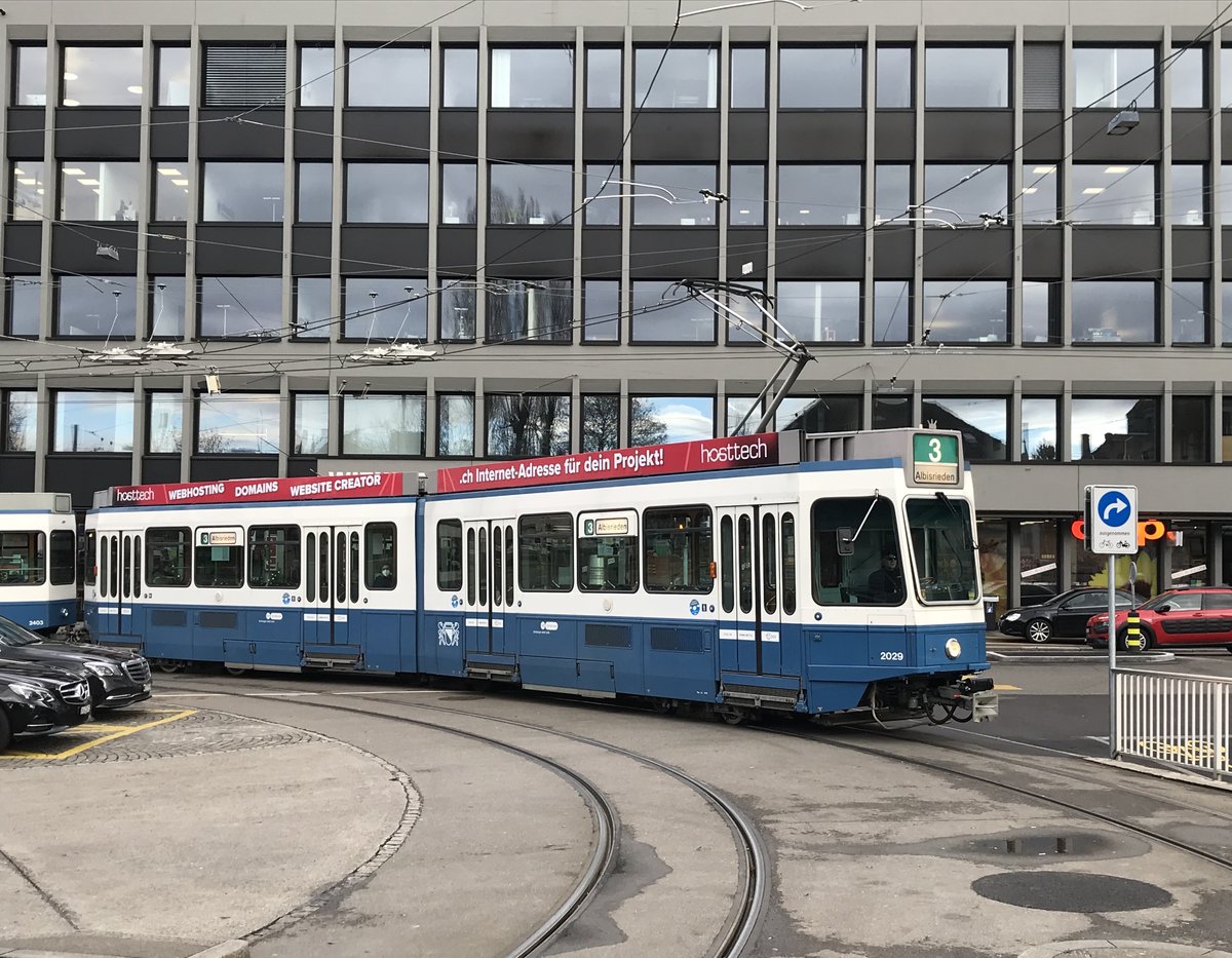 Linie 3 Wagennummer 2029 an der Endhaltestelle Klusplatz. Datum: 22. 12. 2020
