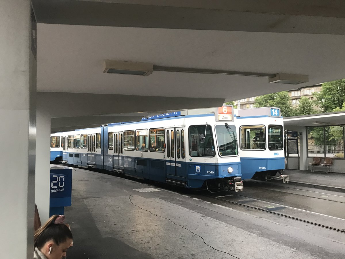 Linie 6 2040  Rechts der Limmat  am Bahnhofquai. Datum: 1. 6. 2020