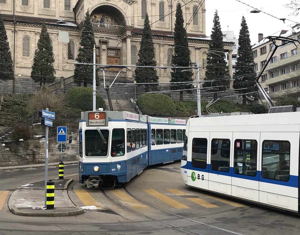 Linie 6 Wagennummer 2043 „Rennweg“ zwischen Haldenegg und Central. Datum: 14. 2. 2021