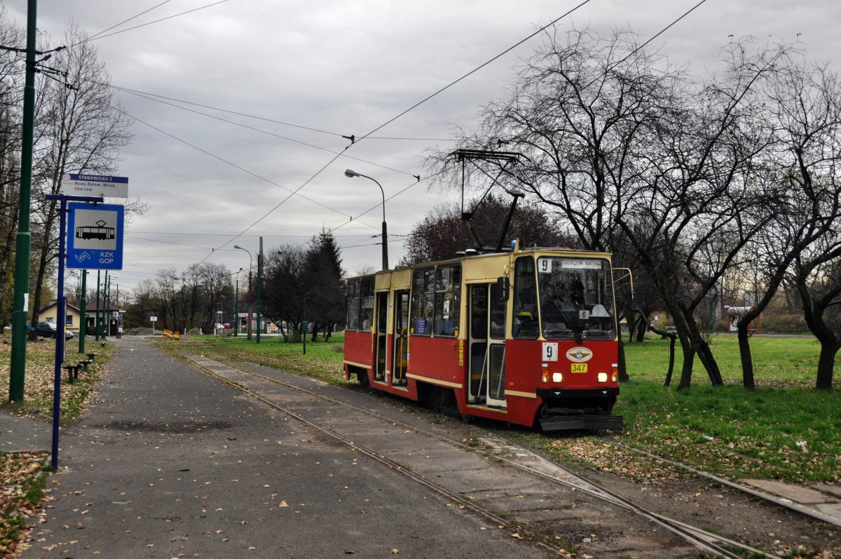 Linie 9 Konstal 105Na Wagen 347 nach  Chorzw Ratusz  in  Chebzie Pętla  (29.10.13)