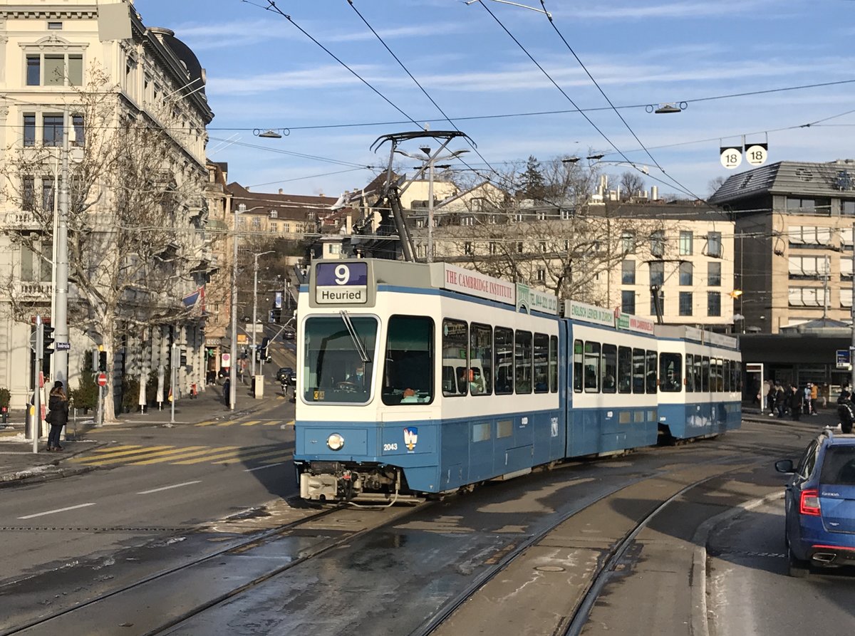 Linie 9 Wagennummer 2043 „Rennweg“ beim Bellevue. Datum: 12. 2. 2021