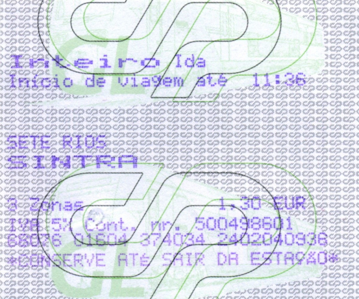 LISBOA (Distrikt Lisboa/Concelho Lisboa), 24.02.2004, Fahrkarte für eine Fahrt von Lissabon-Sete Rios nach Sintra -- Fahrkarte eingescannt