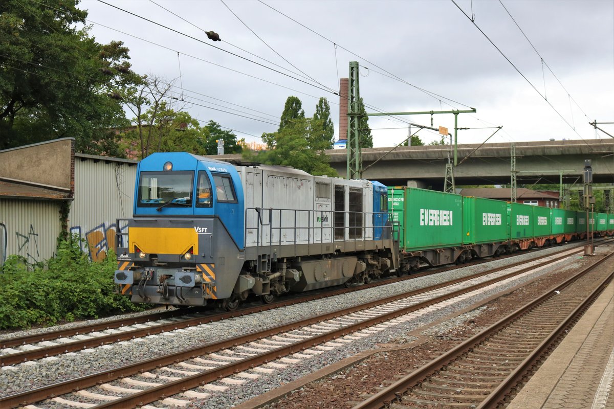 LOCON 273 019-0 mit Containerzug in Hamburg Harburg am 16.07.19
