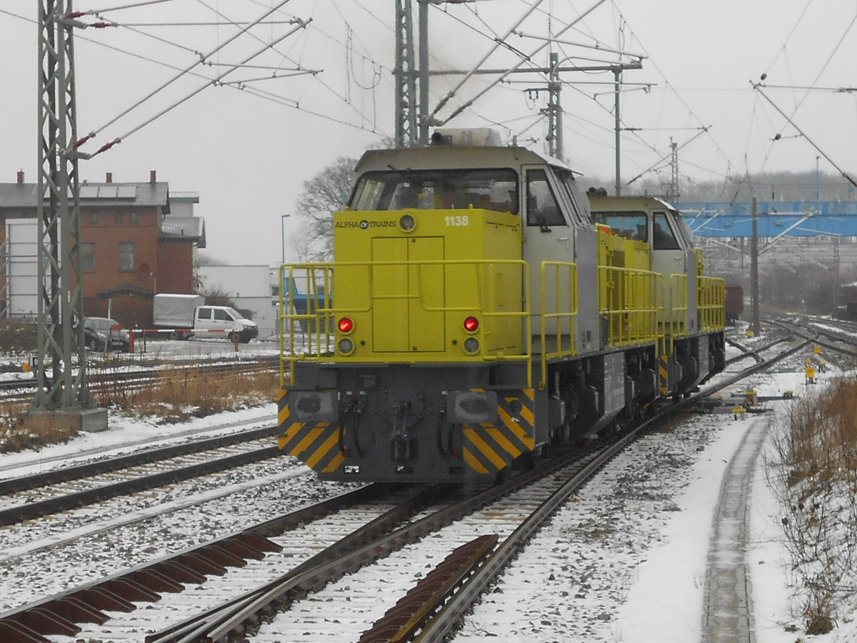 LOCON`s 275 107 und 108 verließen,Lz nach Klementelvitz,am 27.Januar 2019,den Bahnhof Bergen/Rügen.