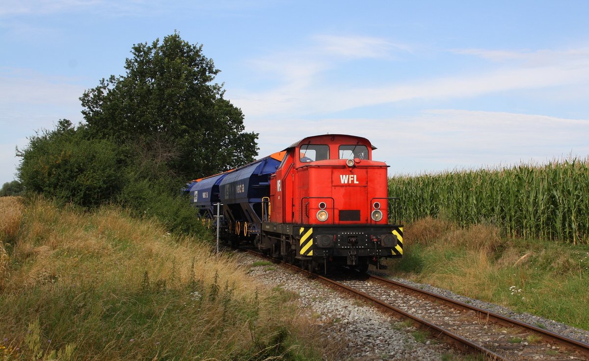 Lok 1 WFL / 3345 286-9 D-WFL mit Wascosa k+s Waggons am 05.08.2020 bei Pleetz Richtung Friedland / Meckl. - Streckennummer 6756 km 21,2