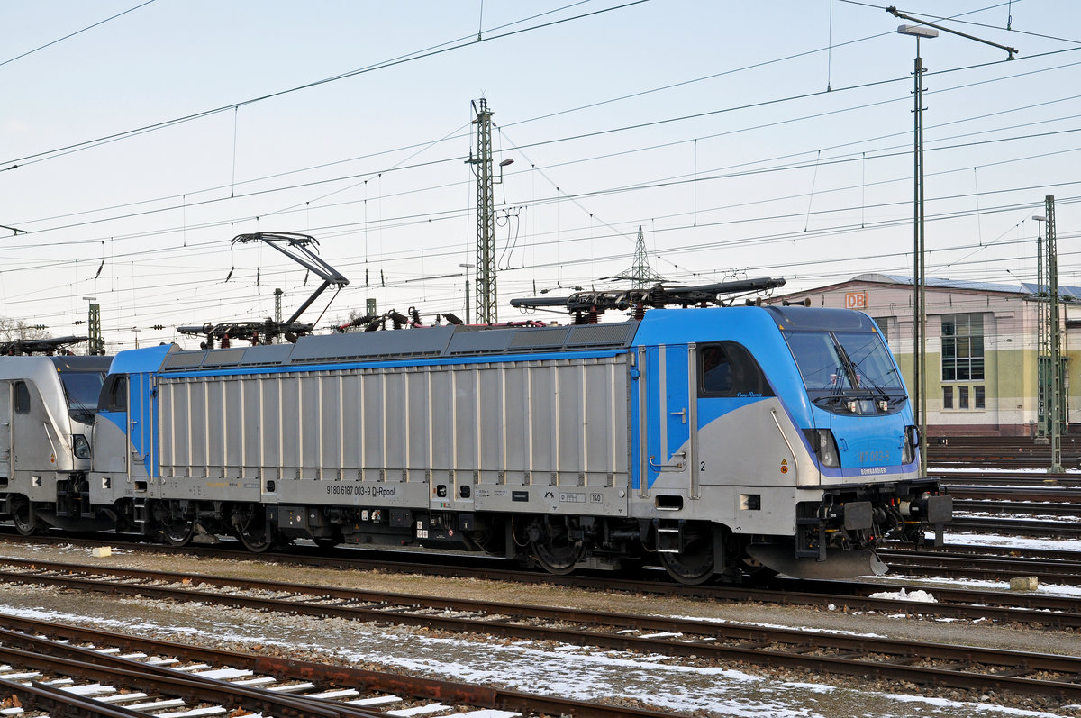 Lok 187 003-9 ist beim Badischen Bahnhof abgestellt. Die Aufnahme stammt vom 18.01.2017.