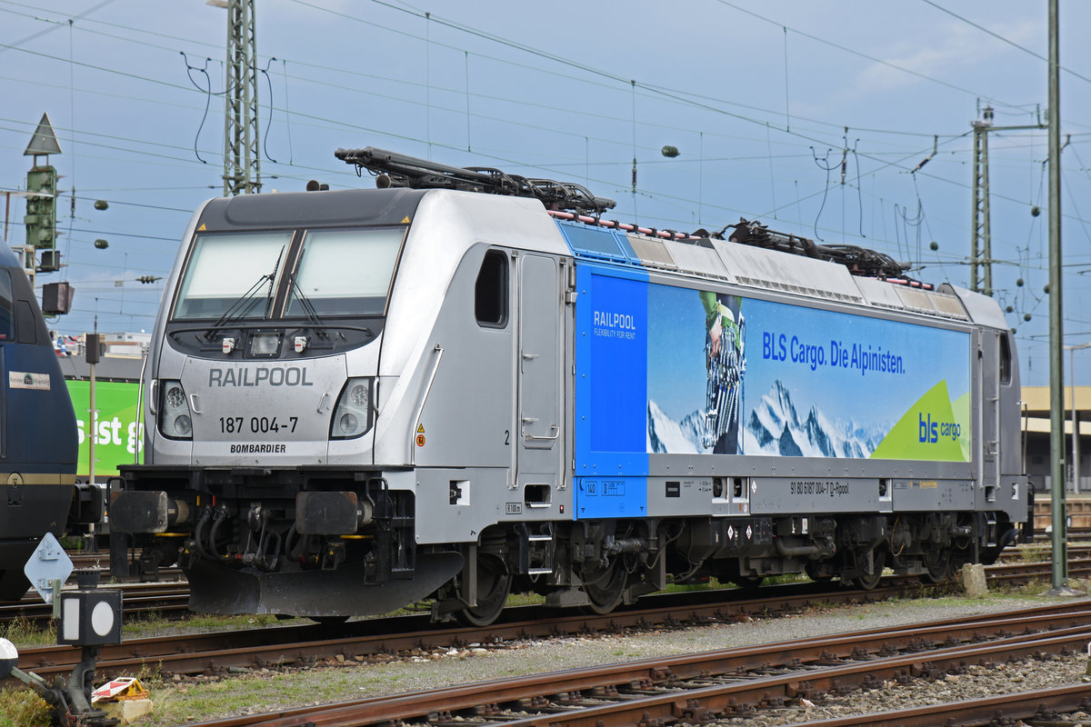 Lok 187 004-7 ist in der Abstellanlage beim Badischen Bahnhof abgestellt. Die Aufnahme stammt vom 08.06.2018.