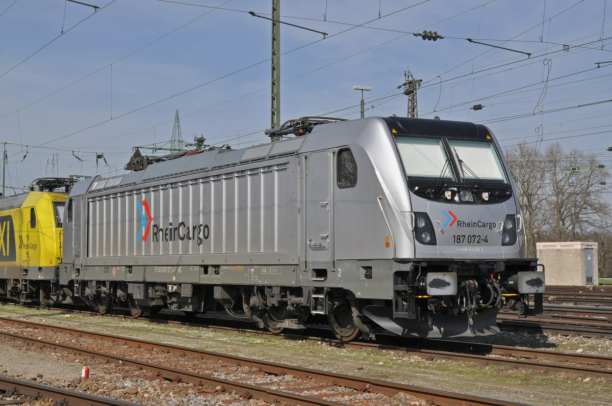 Lok 187 072-4 wartet am Badischen Bahnhof auf den nächsten Einsatz. Die Aufnahme stammt vom 13.03.2017.