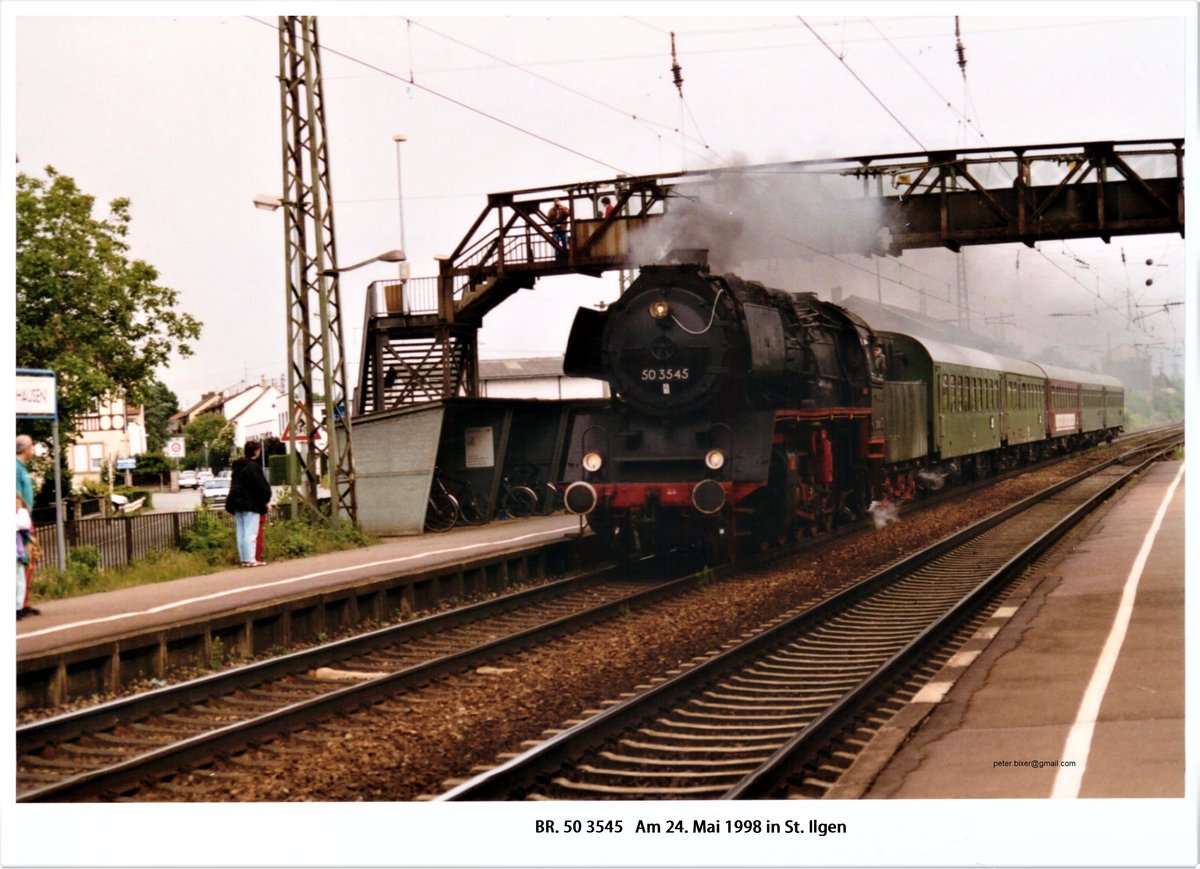 Lok. 50 3545 am 24.Mai 1998 am Bahnhof St.Ilgen. Mit alter Fußgängerbrücke noch 