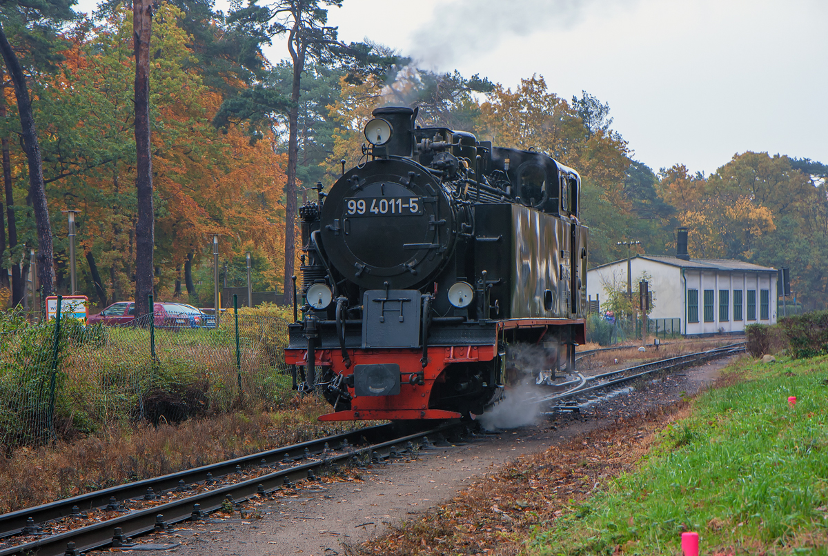 Lok 99 4011 beim Umlaufen auf dem Bahnhof Göhren. - 28.10.2010
