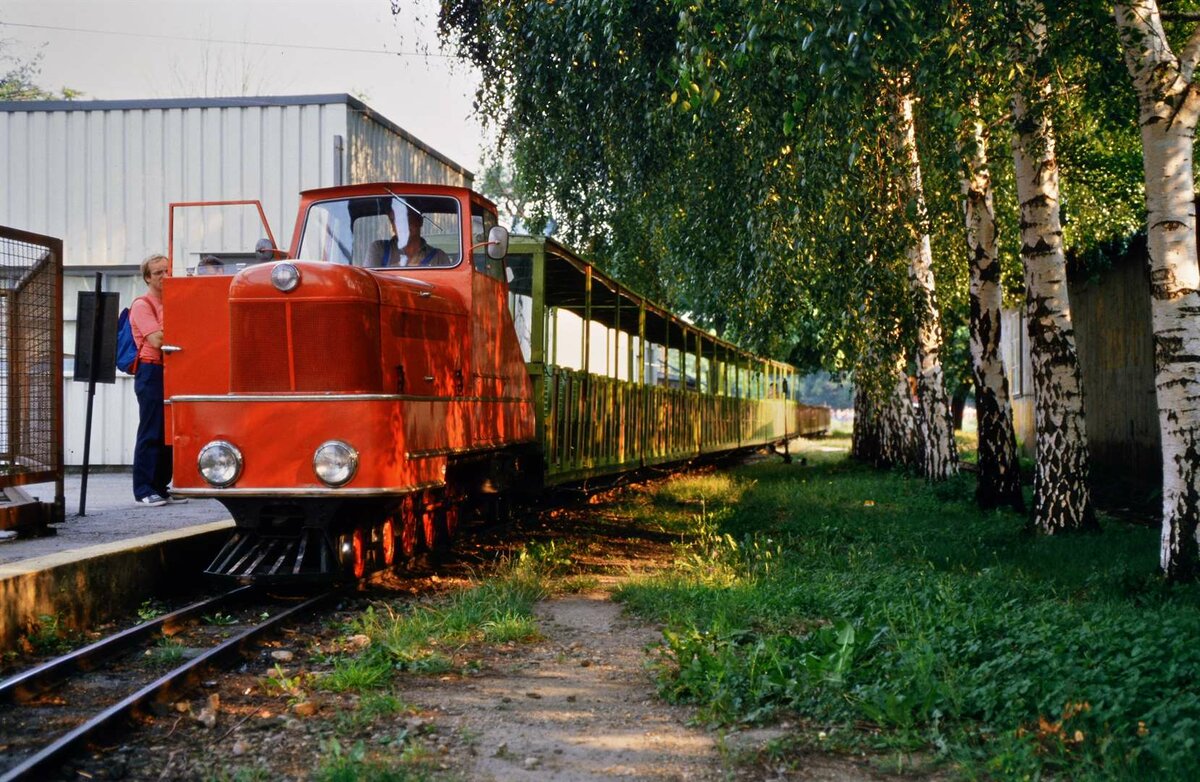 Lok D2 der Wiener Liliputbahn pausiert (15.08.1984) 