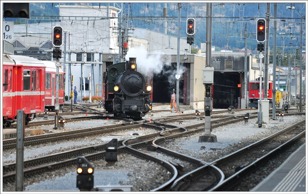 Lok G 4/5 108  Engiadina  auf dem Weg ins Lokdepot Landquart. (14.09.2013)