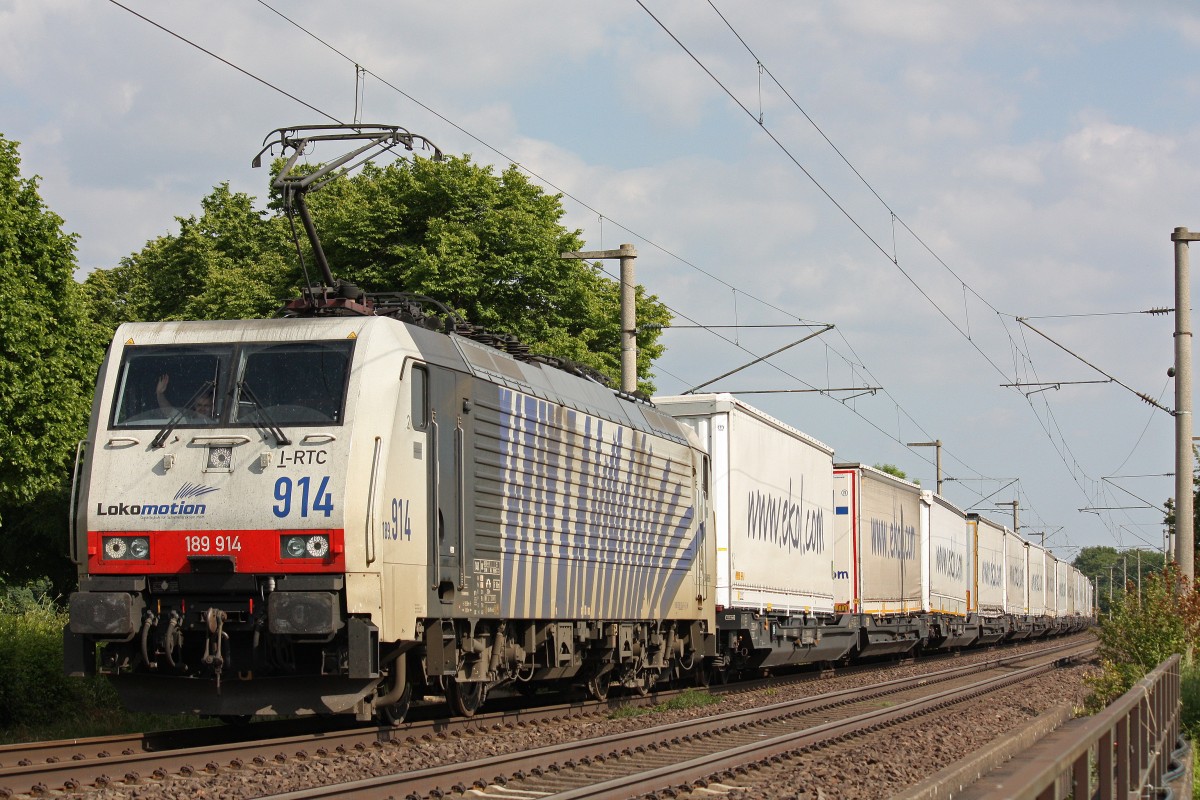 Lokomotion 189 914 am 4.6.13 mit dem Ekol nach Kln-Eifeltor bei Brhl.
Gru an den Tf!