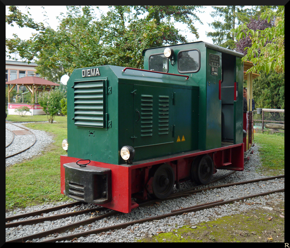 Lokpoträt der Diema DS30, die von der Historischen Eisenbahn Mannheim für kleine Rundfahrten auf den eigenen 600 mm-Gleisen regelmäßig eingesetzt wird. Die Lok wurde 1959 von Diema gebaut hat einen 42 PS-Motor und ist 6 Tonnen schwer. 

Quelle: http://www.historische-eisenbahn-ma.de/html/feldbahnds30.html

(28. September 2013)