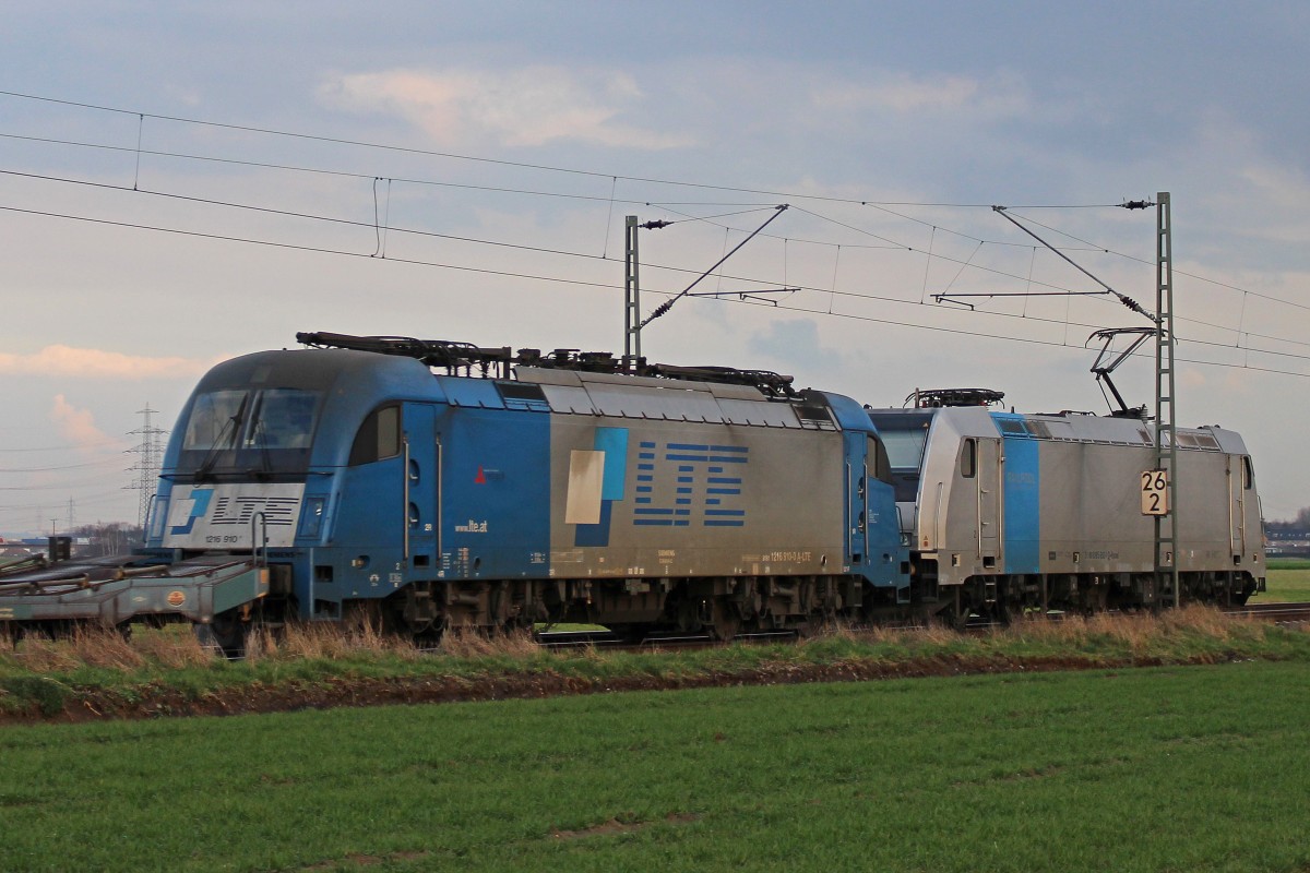 LTE 1216 910 im Schlepp von Railpool/RTB Cargo 185 692 am 26.2.14 in Neuss-Allerheiligen.