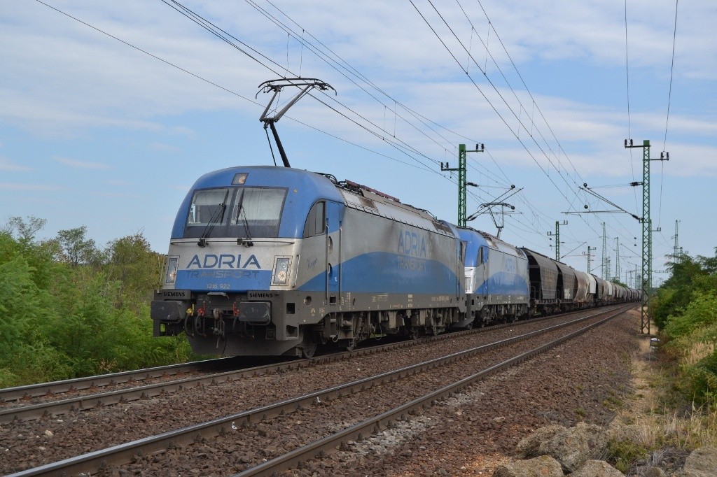 LTE 1216 922 und 921 mit einem Gterzug in Hegyeshalom bei der Staatsgrenze, am 12. 08. 2013. 