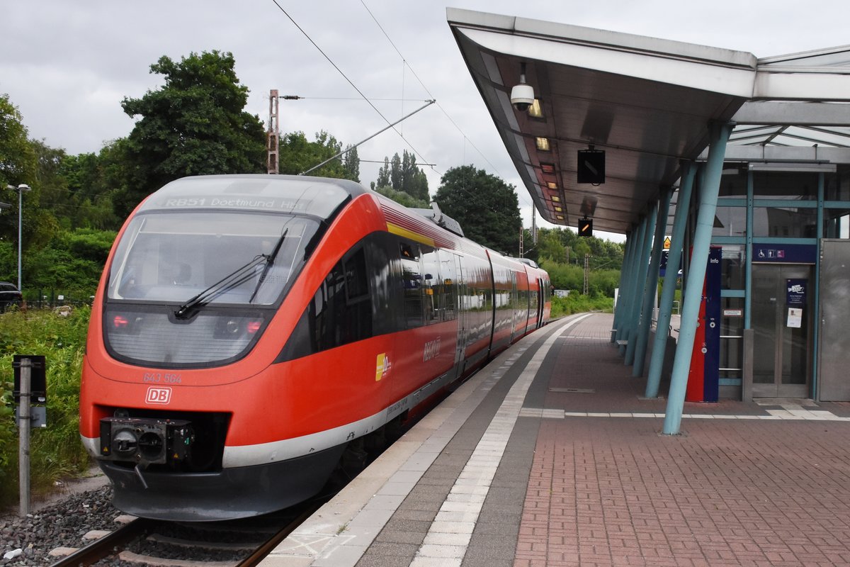 LÜNEN (Kreis Unna), 13.06.2018, 643 564 als RB 51 nach Dortmund Hbf in Lünen Hbf