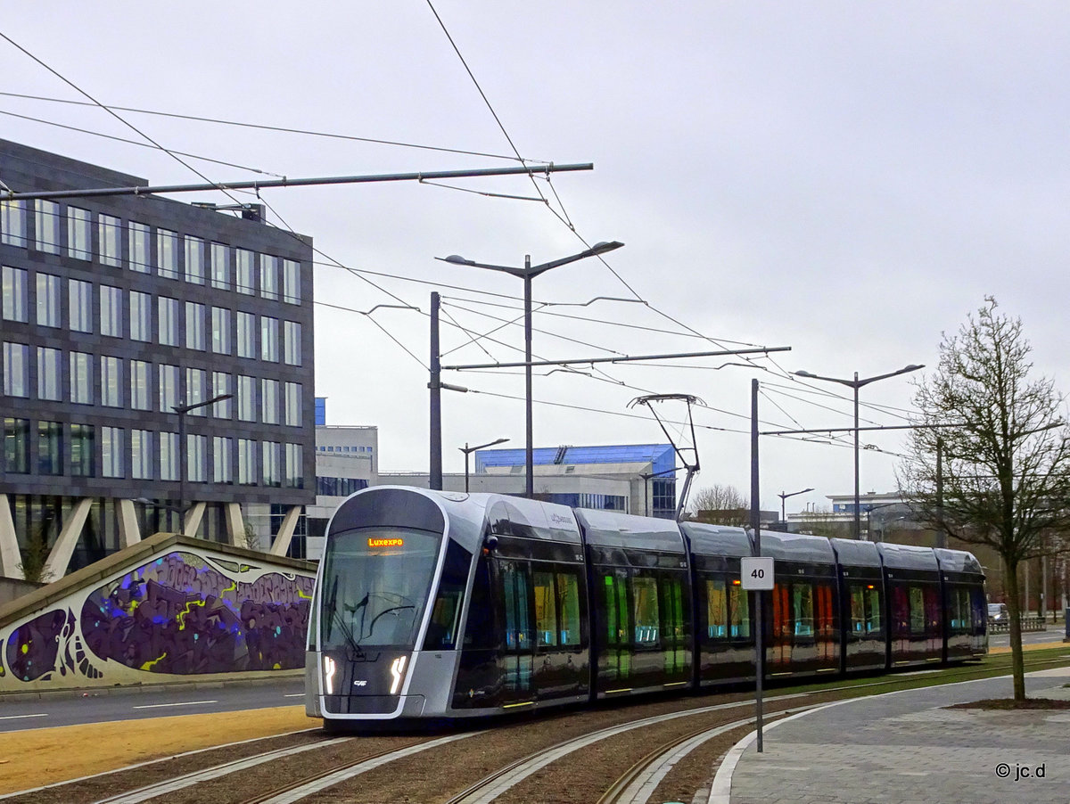 Luxemburg Kirchberg am 02.01.2018 - Luxtram kurz vor dem Terminus an den Ausstellungshallen