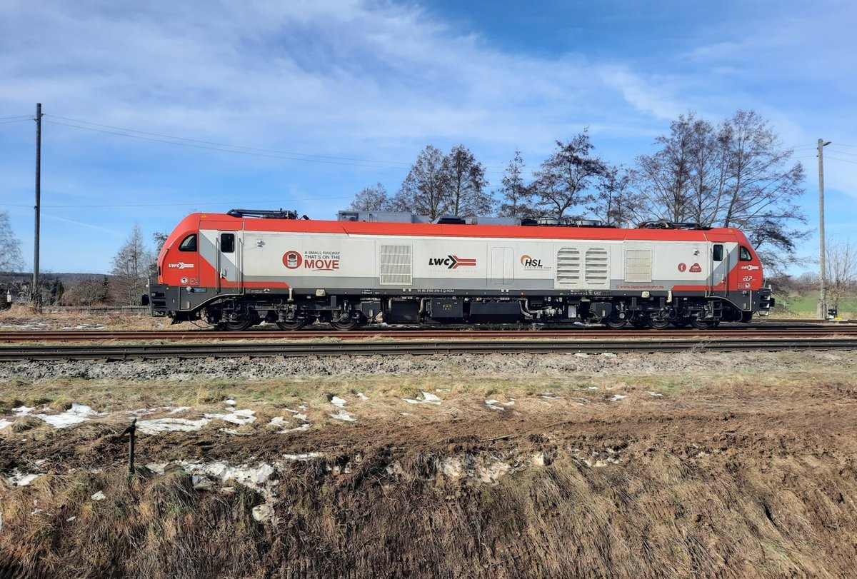 LWC 159 219, im Einsatz für die HSL, am 19.02.2021 in Emleben. Sie kam zuvor mit dem Kesselwagenzug DGS 69460 aus Großkorbetha.