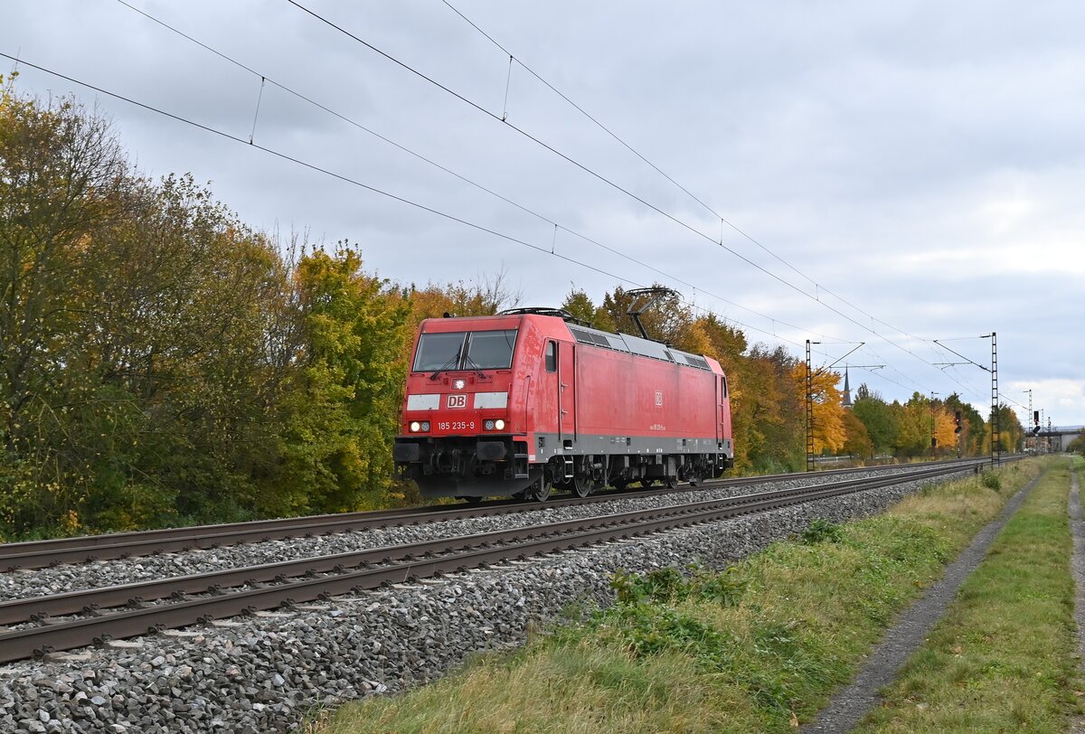 LZ kommt die DBC 185 235 bei Thüngersheim gen Karlstadt gefahren. 26.10.2021