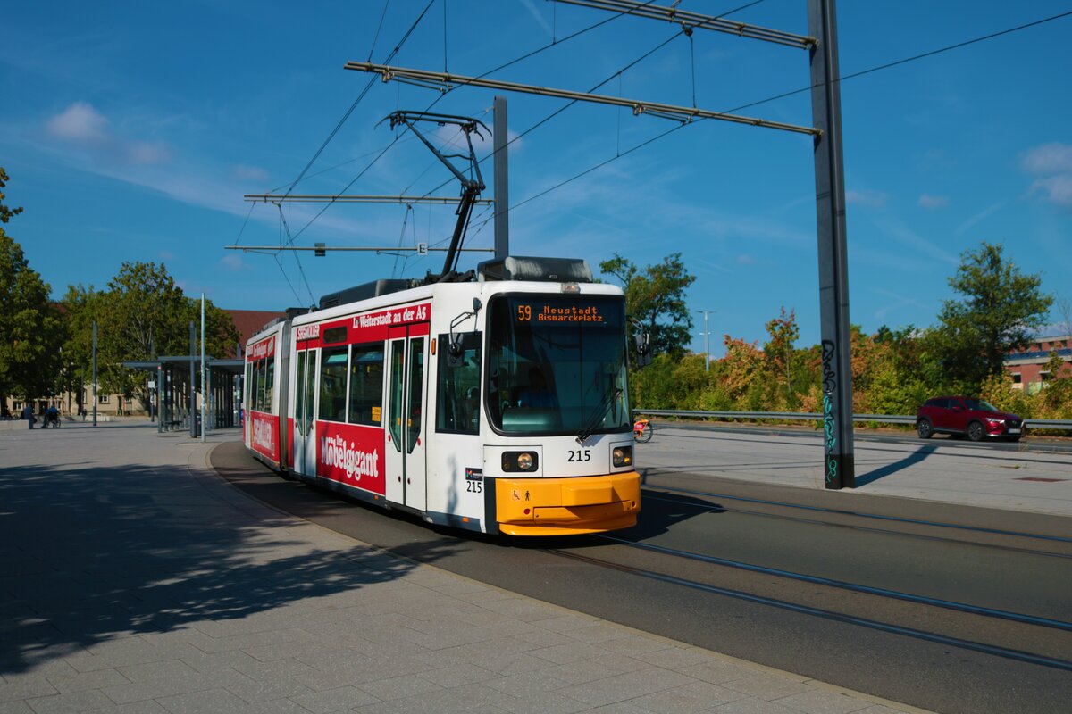 Mainzer Mobilität Adtranz GT6M-ZR Wagen 215 16.08.22 in Mainz 
