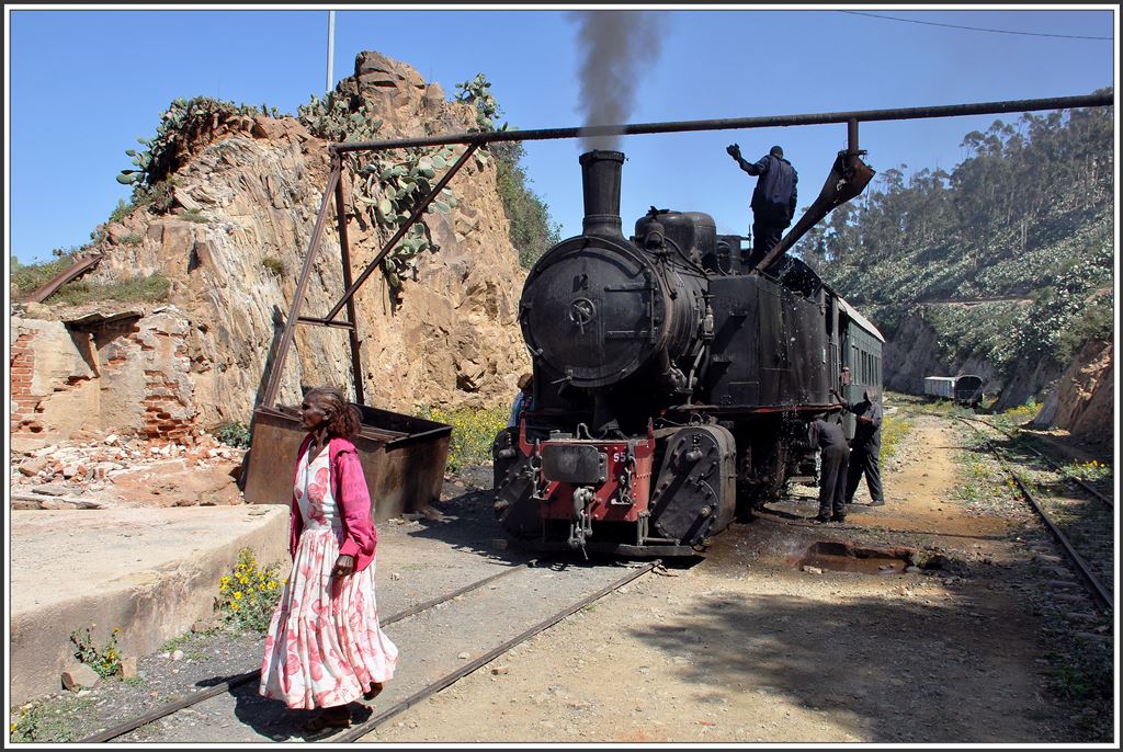 Mama Tsegay verfolgt das Wasserfassen in Arbaroba. (06.12.2014)