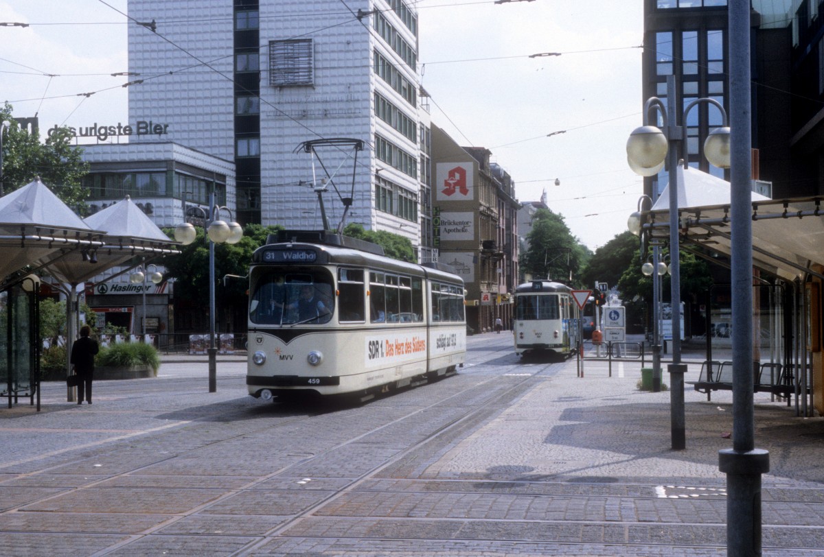 Mannheim MVV SL 31 (GT6 459) Kurpfalzbrücke am 27. Juni 1993.