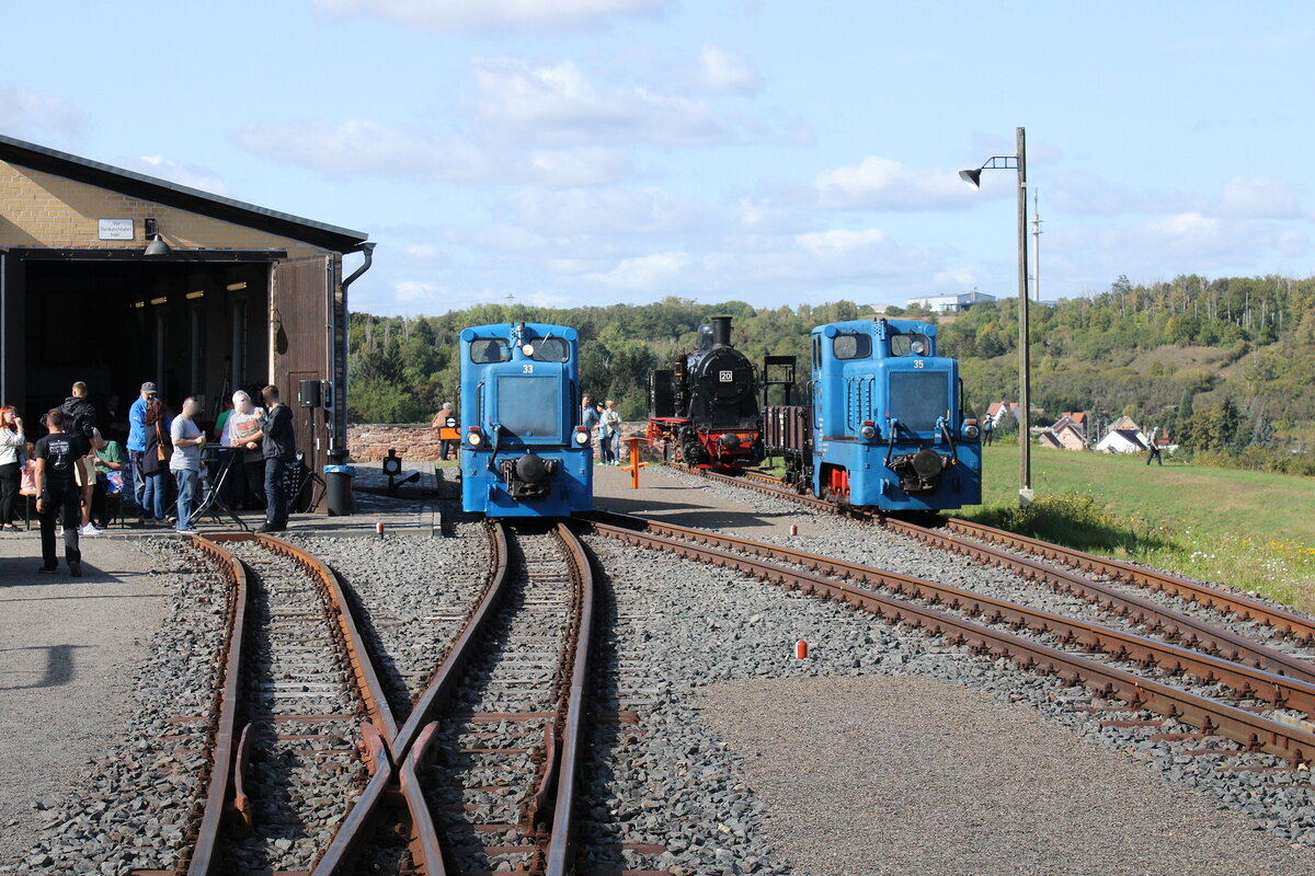 MBB 33, 20 und 35 beim historischen Eisenbahnwochenende der Mansfelder Bergwerksbahn am 30.09.2023 in Hettstedt-Kupferkammerhütte.