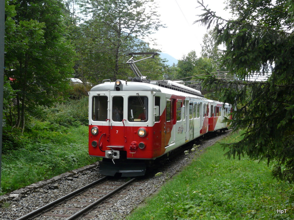 MC / tmr 1000 mm - Extrazug mit dem Triebwagen BDeh 4/4 7 und Steuerwagen BDt 63 unterwegs bei Les Marecottes am 24.08.2013