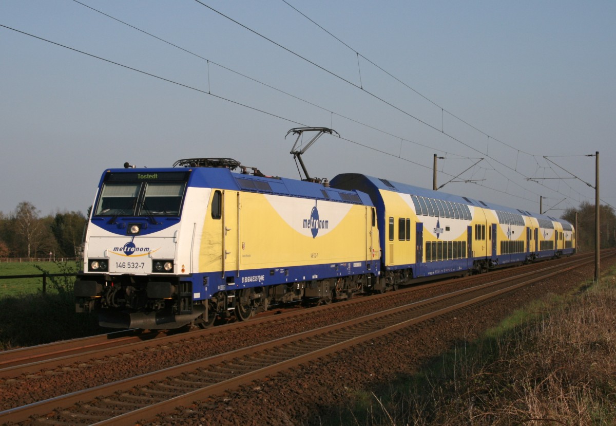 ME 146 532 mit Umleiter-MEr 36624 (Harburg–Tostedt) am 11.04.2009 zwischen Jesteburg und Buchholz (Nordheide)