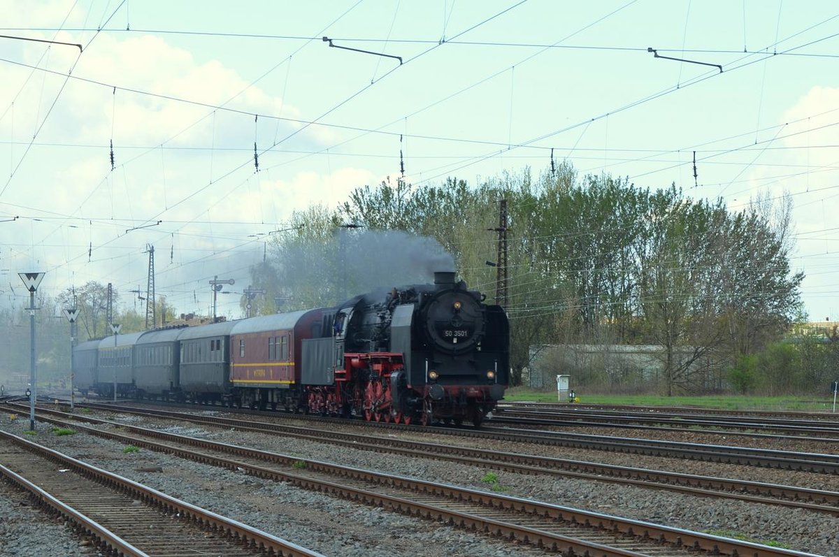 Meininger Dampflok 50 3501 / 50 3501-9 in Leipzig Schönefeld auf der Rückfahrt von Dresden in ihre Heimat Meiningen 18.04.2016