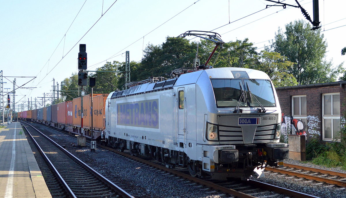 METRANS a.s., Praha [CZ] mit  383 403-3  [NVR-Nummer: 91 54 7383 403-3 CZ-MT] und Containerzug Richtung Hamburger Hafen am 22.09.20 Durchfahrt Bf. Hamburg-Harburg.