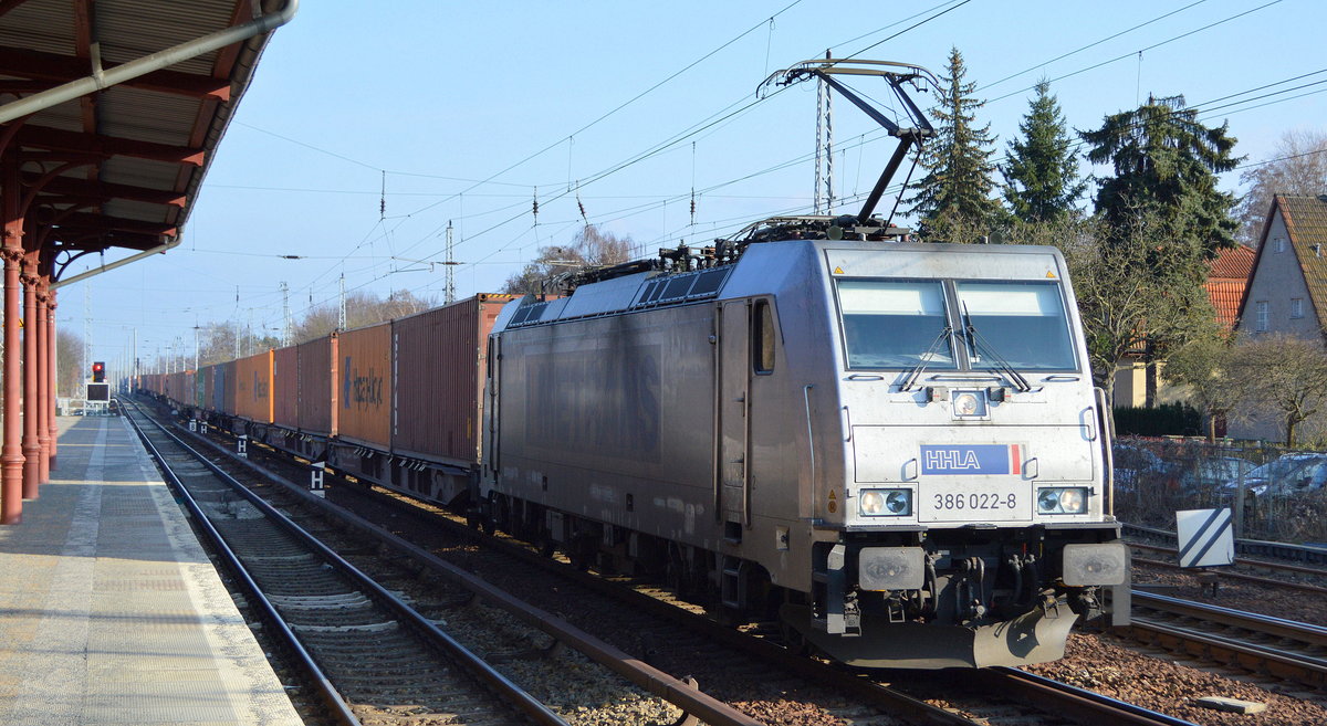 METRANS Rail s.r.o. mit  386 022-8  [NVR-Number: 91 54 7386 022-8 CZ-MT] und Containerzug aus Polen am 14.02.19 Berlin-Hirschgarten.