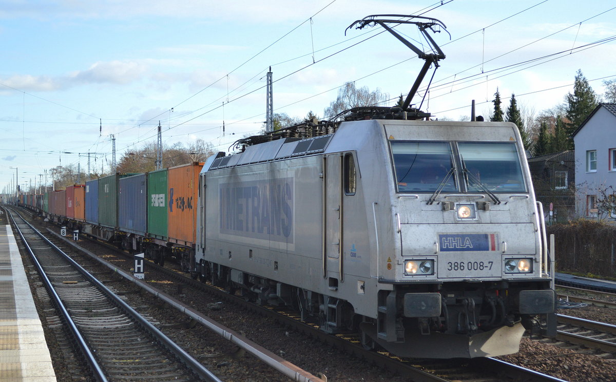 METRANS Rail s.r.o., Praha [CZ]  386 008-7  [NVR-Nummer: 91 54 7386 008-7 CZ-MT] mit Containerzug aus Polen am 28.11.19 Berlin Hirschgarten.