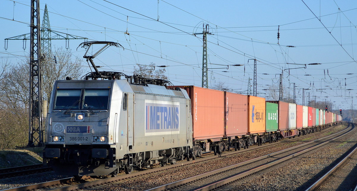 METRANS Rail s.r.o., Praha [CZ] mit  386 001-2  [NVR-Nummer: 91 54 7386 001-2 CZ-MT] und Containerzug am 17.01.20 Bf. Saarmund.