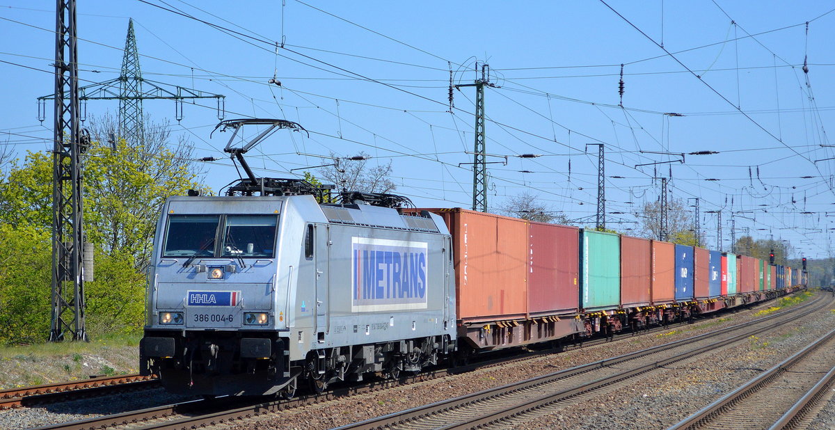 METRANS Rail s.r.o., Praha [CZ] mit  386 004-6  [NVR-Nummer: 91 54 7386 004-6 CZ-MT] und Containerzug am 21.04.20 Bf. Saarmund.