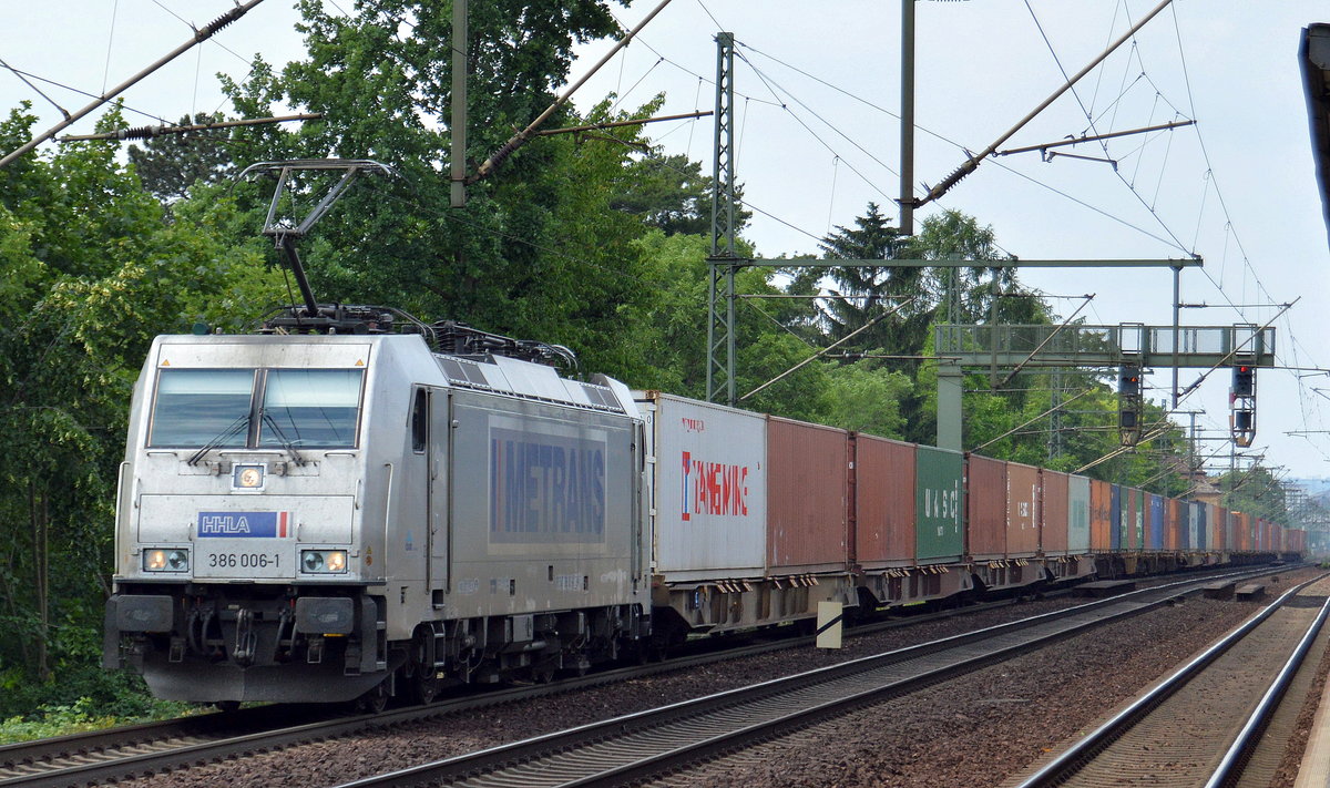 METRANS/HHLA 386 006-1 [NVR-Number: 91 54 7386 006-1 CZ-MT] mit Containerzug Richtung Tschechien am 30.05.18 Dresden-Strehlen.