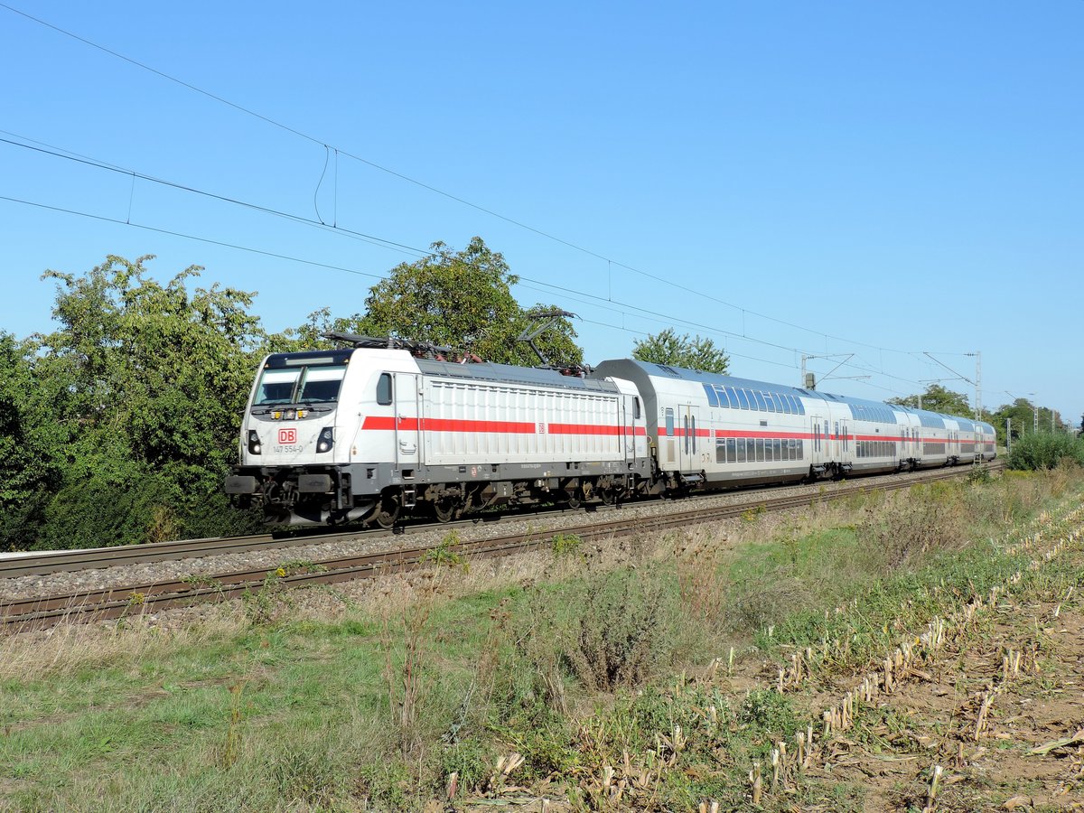 Metterzimmern - 8. September 2020 : IC 2 Komposition mit der 147 554 am IC  2066 Nürnberg - Offenburg.