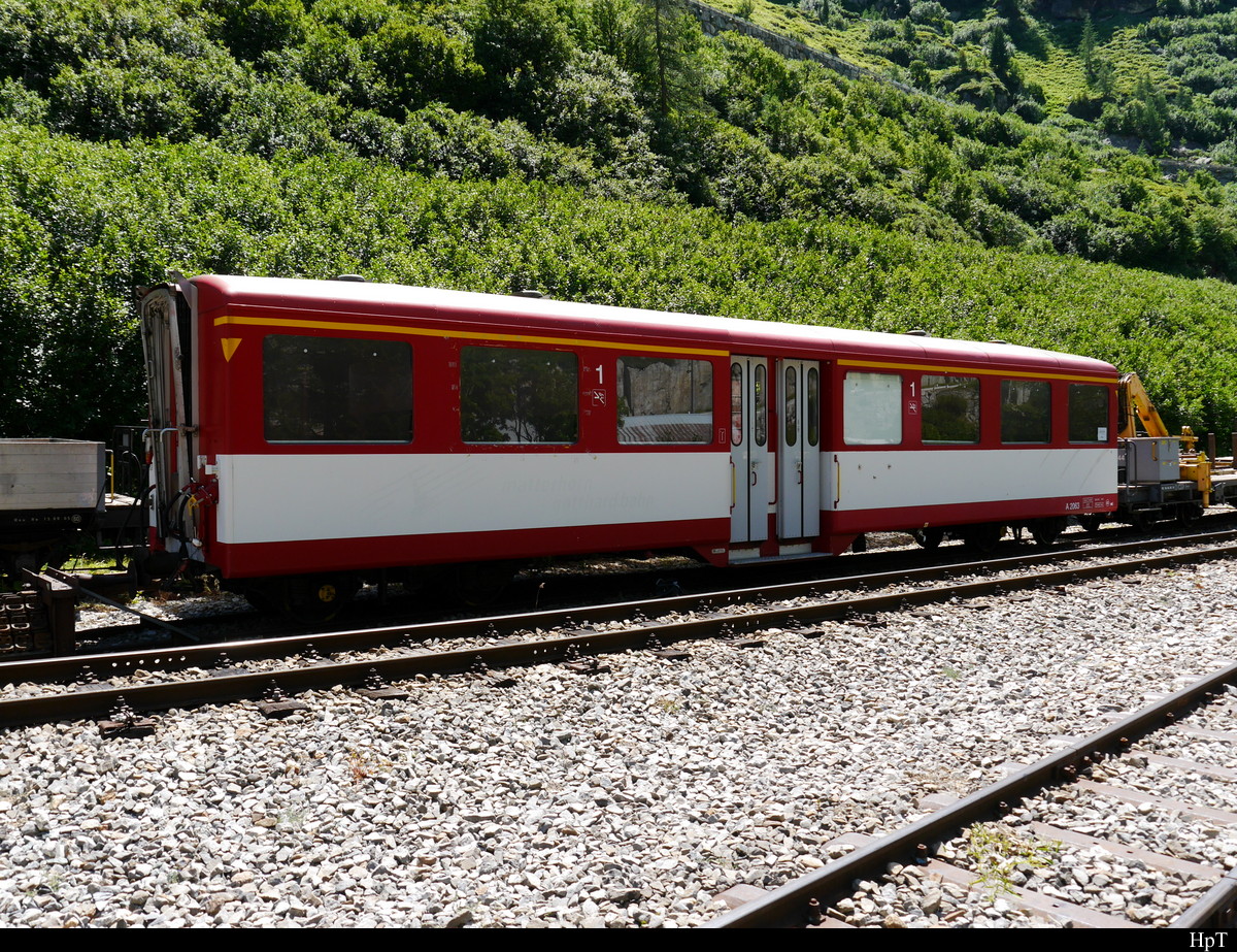 MGB / DFB - Personenwagen 1 Kl. A 2063 abgestellt im Bahnhofsareal von Gletsch am 27.07.2018
