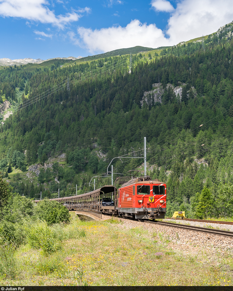 MGB Ge 4/4 III 81 / Furka-Autozug Oberwald - Realp / Oberwald, 18. Juli 2021