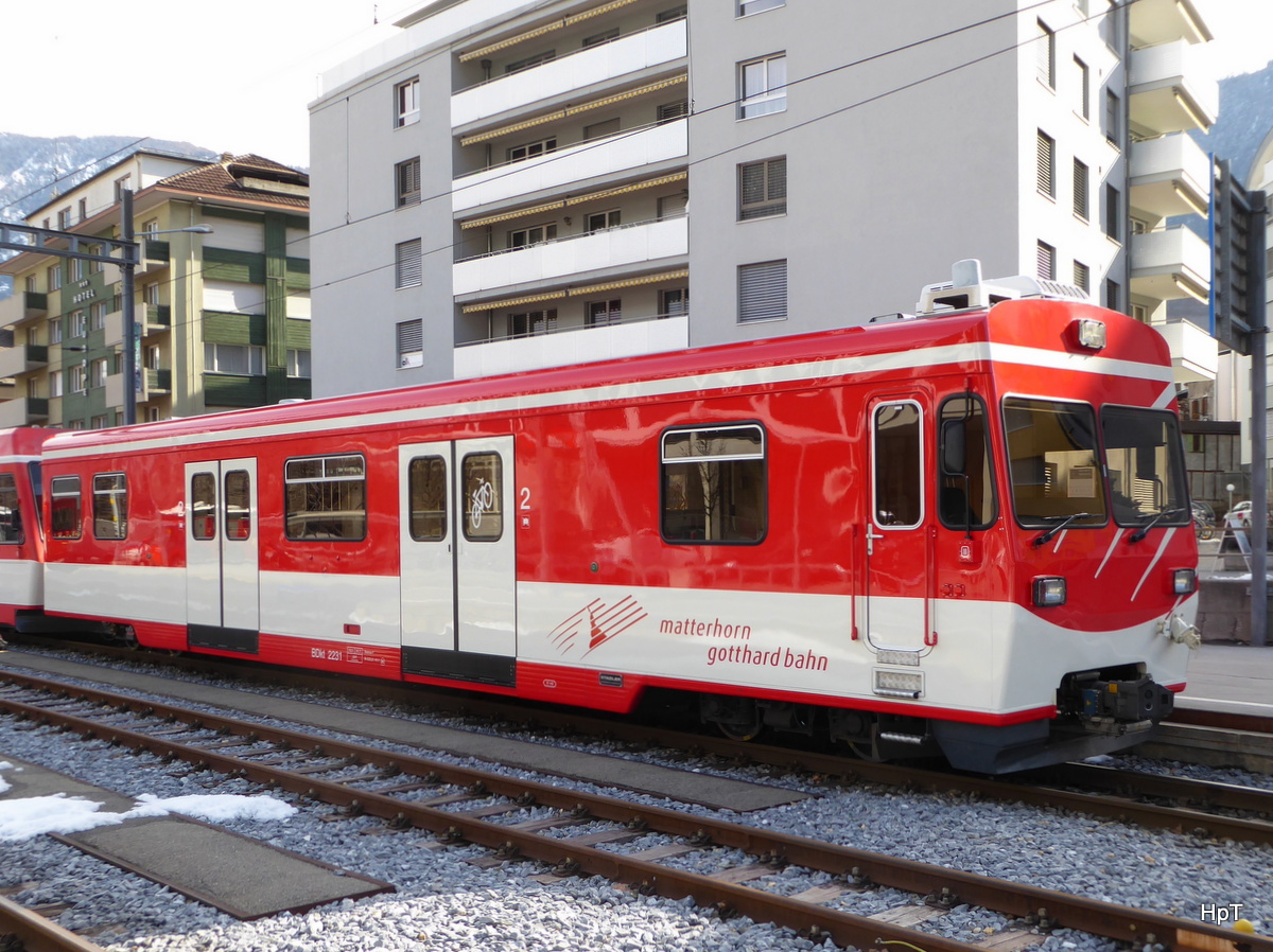 MGB - Steuerwagen BDkt 2231 im MGB Bahnhof in Brig am 16.02.2016