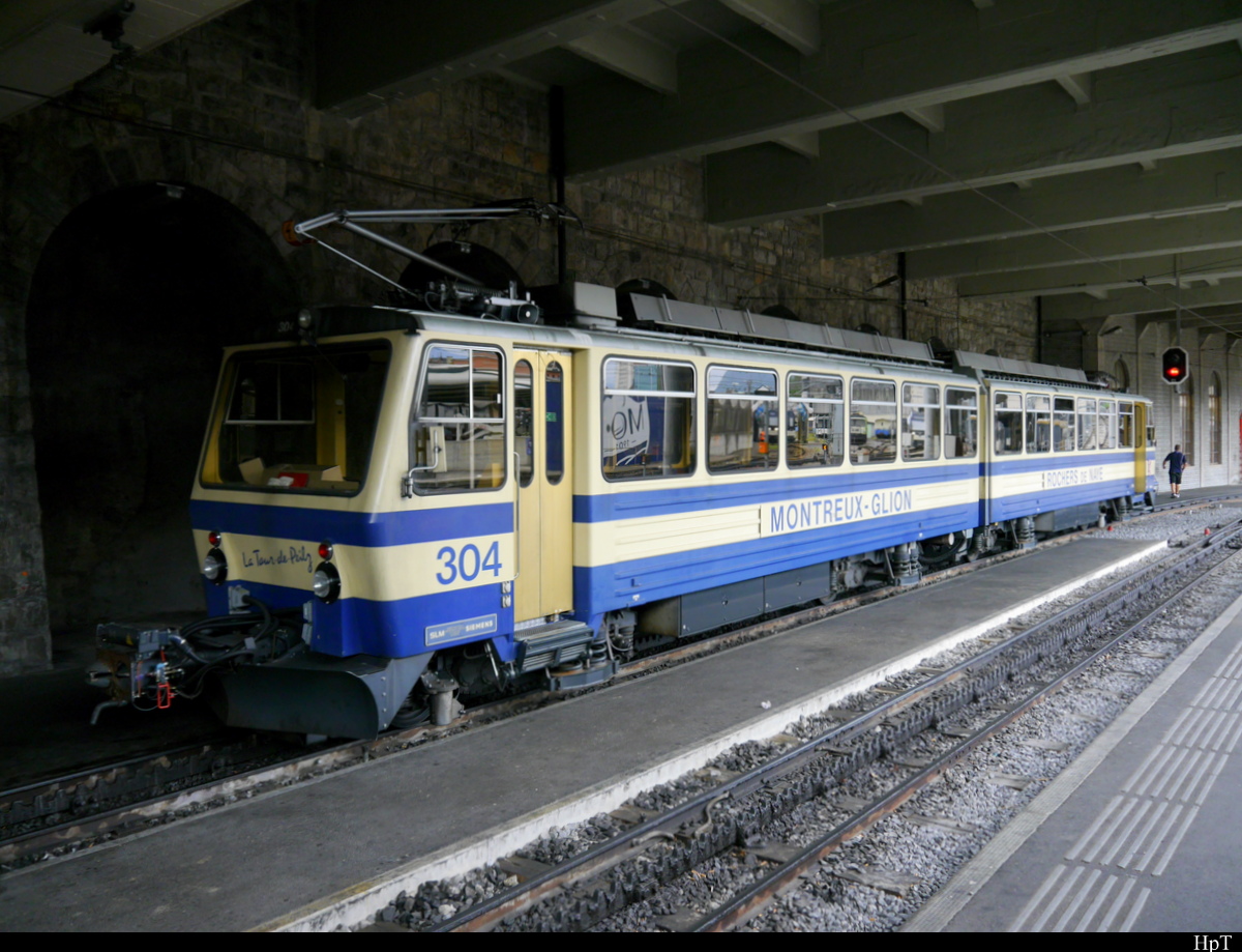 MGN - Triebwagen Bhe 4/8 304 im Bahnhof Montreux abgestellt am 25.08.2018